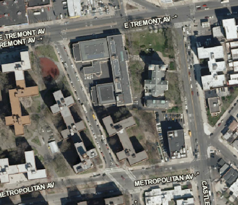 Location of St. Raymond’s Catholic parish complex at East Tremont Ave and Castle Hill Ave in the Bronx.